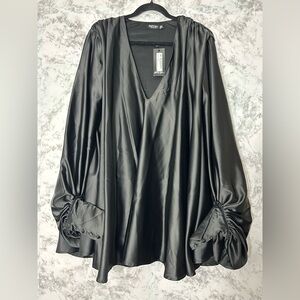 Nasty Gal Black Satin Long Sleeve Dress